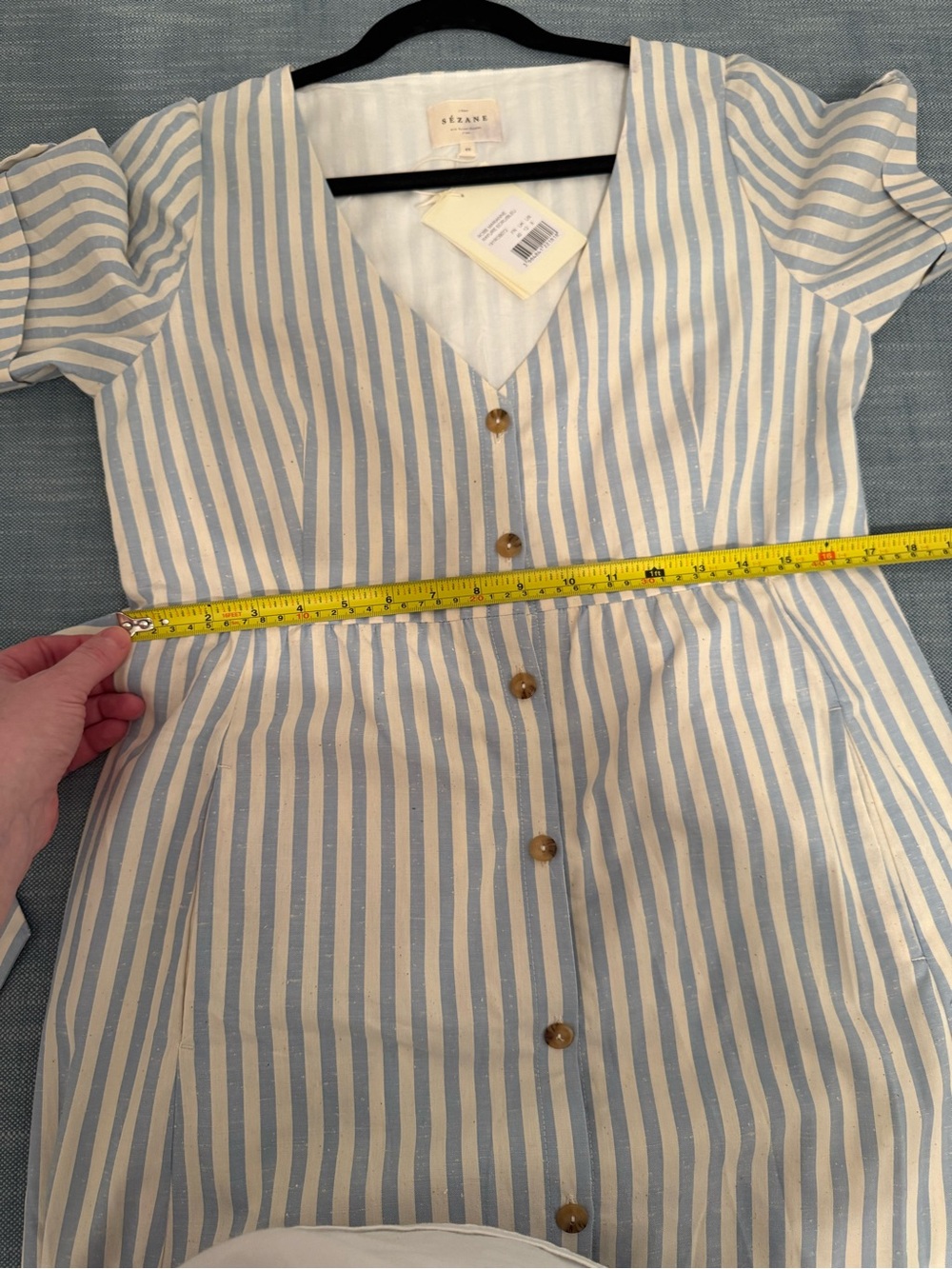 Sézane Marianne Robe Striped Button Midi Dress Size FR 40 US 8 Blue White NWT - Picture 7 of 13